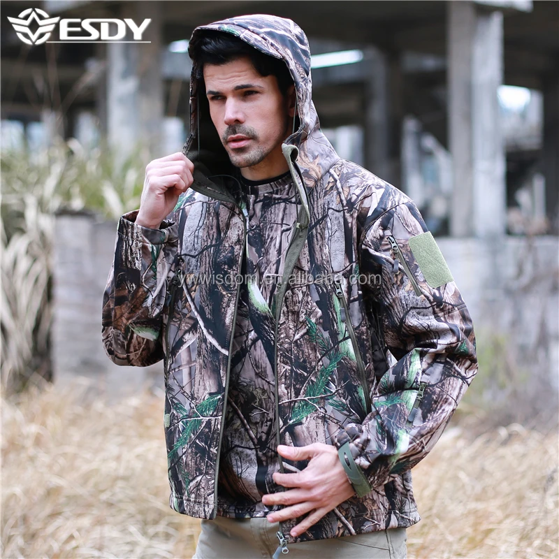 ESDY Outdoor Hoodie Sports Hiking Uniform Shark Skin Waterproof Soft Shell Tactical Jacket Hunting Clothes