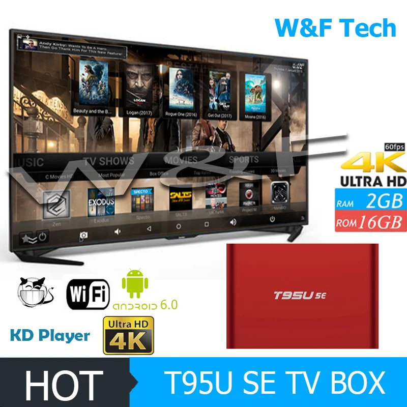 Магия пользовательские google 4 К ultra hd wi-fi smart t95u se quad core android 6.0 tv box 2 ГБ оперативной памяти