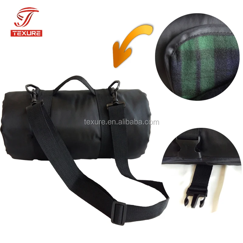 
Multi-function Roll up Waterproof Soft Fleece Stadium Picnic Blanket with Carry Strap and Adjustable Shoulder Belt 