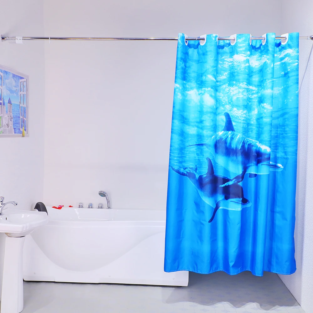 Panel Printed Ocean Style Fish Dolphin Printed Hookless Shower Curtain