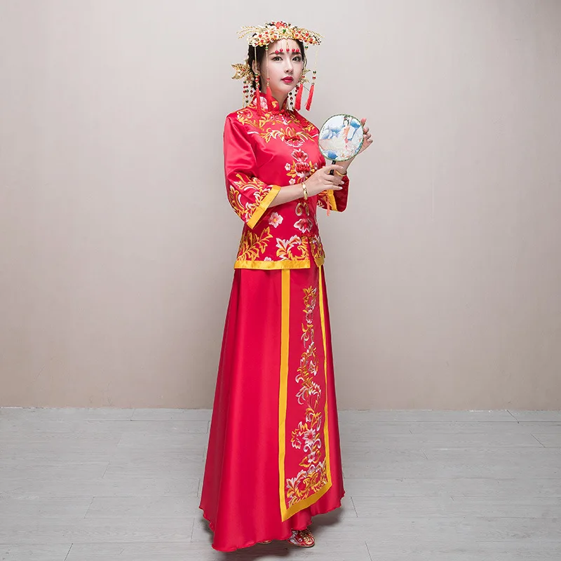 
Chinese Style Traditional Embroidery Skirt+Tops Bridal Wedding Dress Bridal Gown 