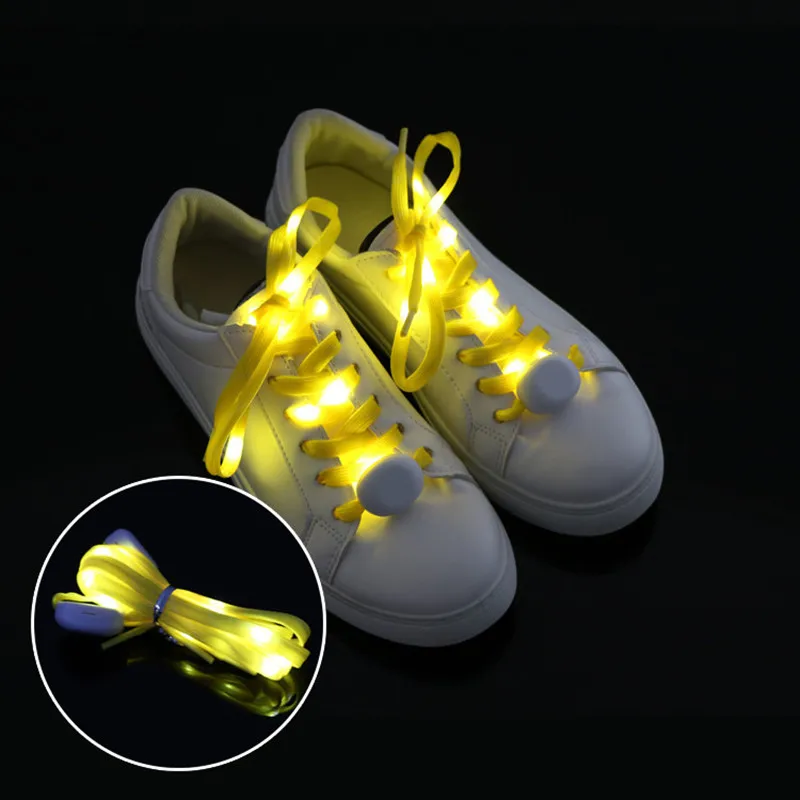 Yrunfeety Nylon LED Shoelaces Flat Glitter Shoe Laces Colorful Light Up Led Shoe Laces for Running Shoes Gift 9 Colors