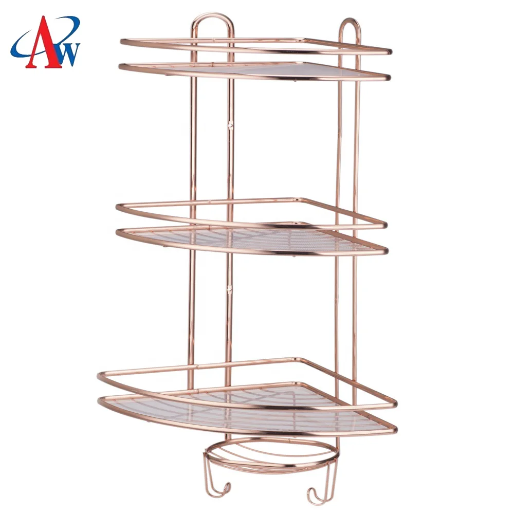 Hot selling 3 tier stainless steel bathroom shower storage rack  corner standing towel shower caddy