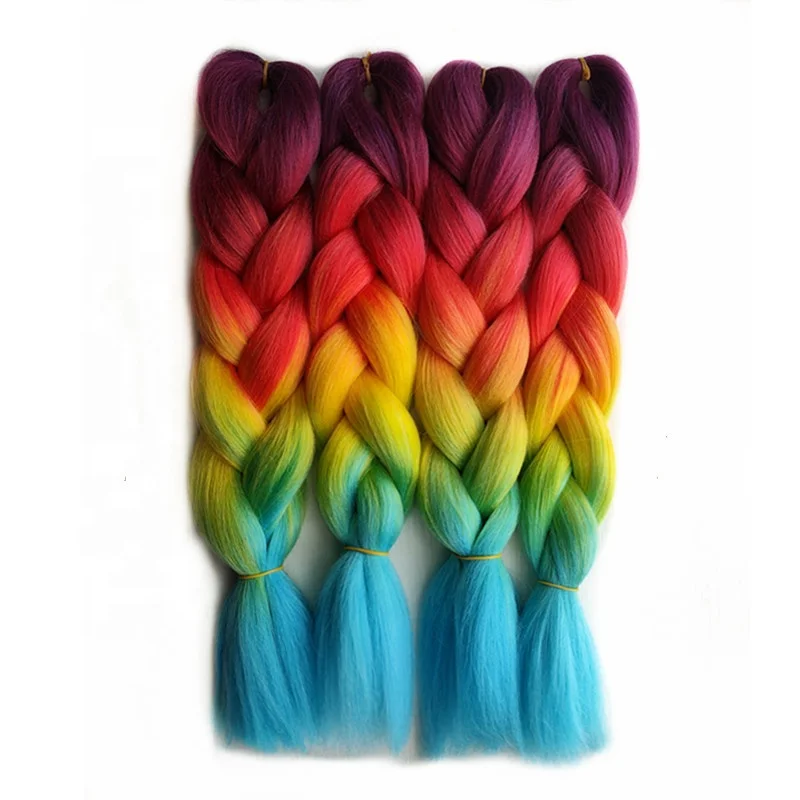 Оптовая продажа 100 г летняя прическа 16 дюймов Короткие вязаные крючком косички Yaki прямые плетеные волосы для наращивания Омбре Радужный цвет