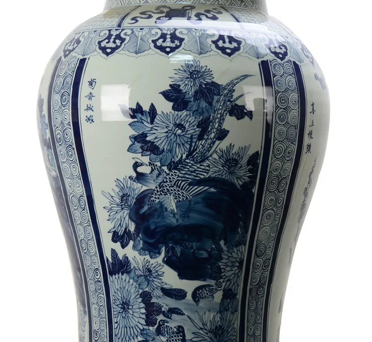 Wholesale custom large Luxury decoration storage Ginger jar Chinese blue and white decorative porcelain ceramic jar with lids