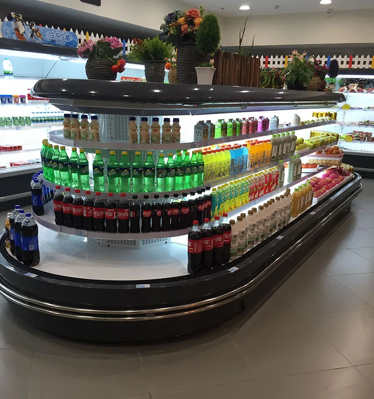 2019 new product ring air curtain cabinet commercial supermarket island vegetable multideck display refrigerators