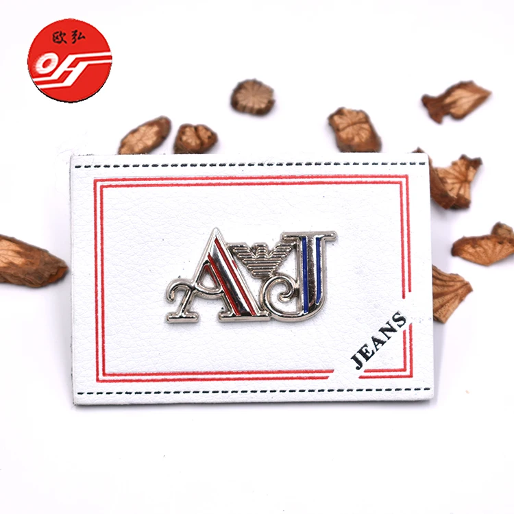 Wholesale Custom Design Leather Patch with Raised Metal Logo for Jeans