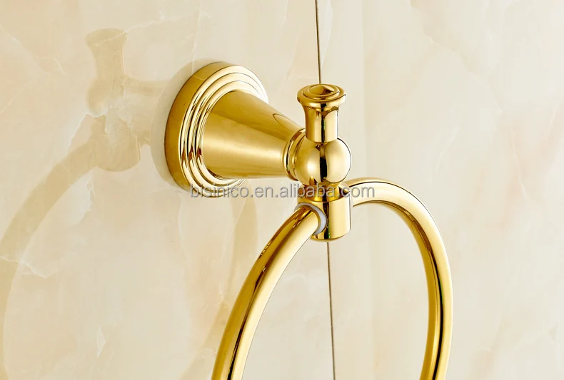 
PVD Gold Plated Wall Mounted Bath Copper Towel Holder Tower Hanger Ring 