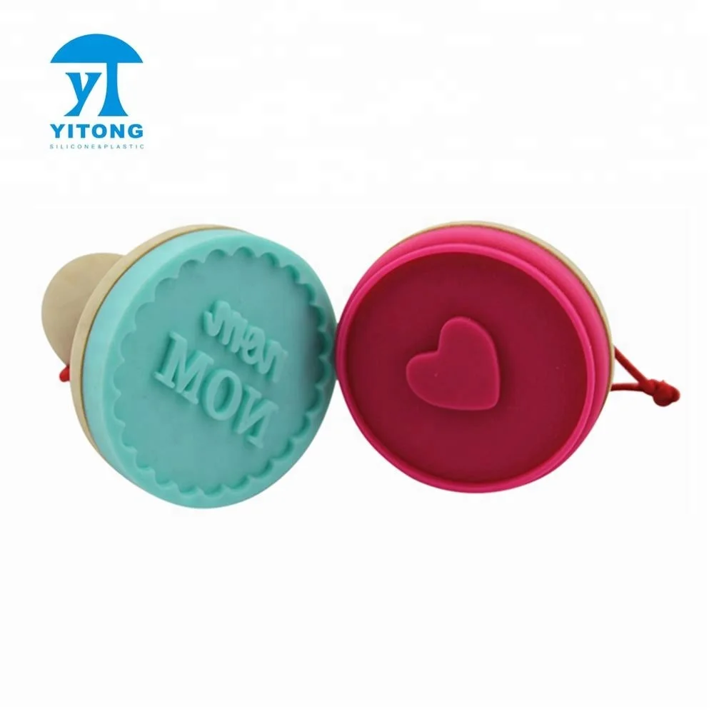 Custom Silicone Cookie Stamp With Wooden Handle Durable Heat Resistant Handmade Biscuit Baking Tool