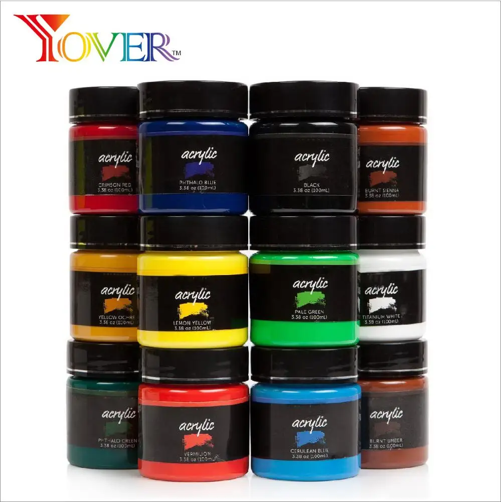 12pcs 100ml Jumbo Acrylic Paint in Plastic Tank