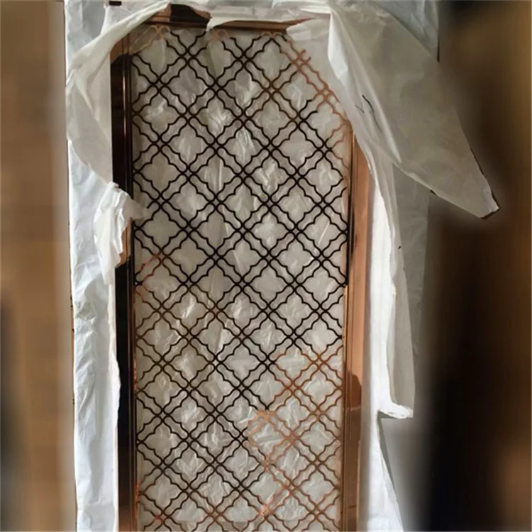 Hotel lobby design stainless steel decorative brass color  laser cutting metal mesh