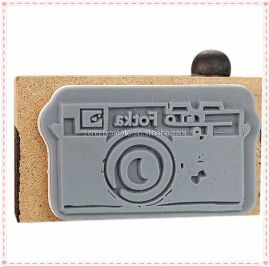 Cute DIY Decor Crafts Wooden Retro Mini Camera Rubber Stamp Seal