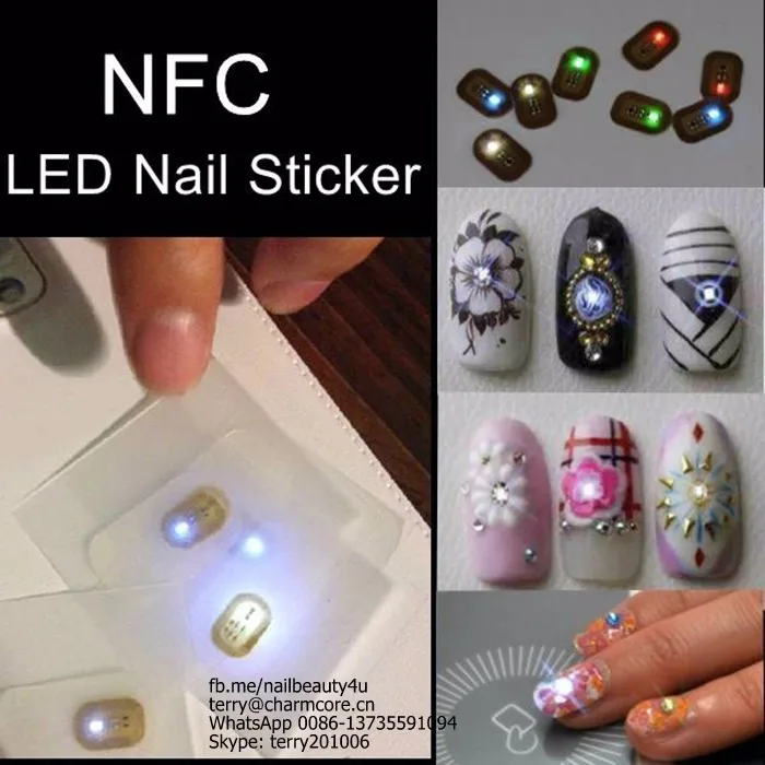 New Arrive Japan Oct NFC LED Lighting Nail Sticker,Chip Automatic Flash Fixed Scintillation DIY Nail Art Decoration Nail Tool