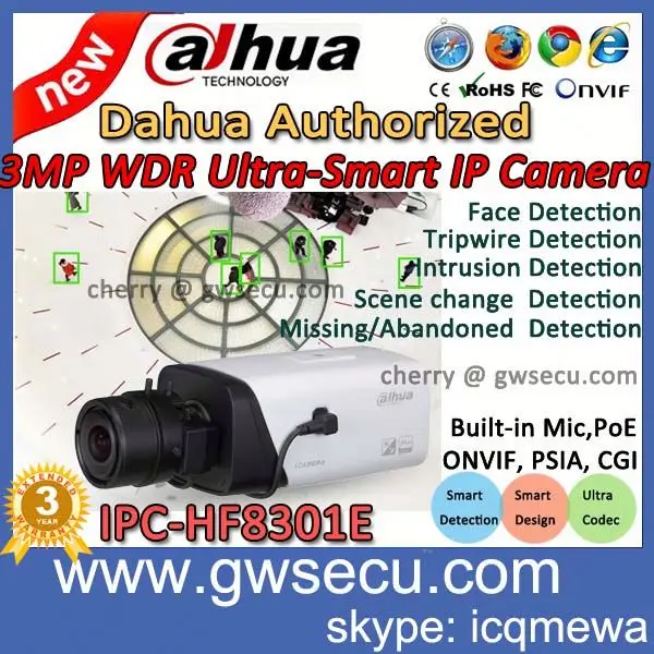 Dahua новая технология 3mp wdr ультра- смарт-сети камеры ipc-hf8301e авто лицо обнаруёить анализ ip-камеры