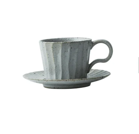 Japan Style Brief Pottery Cups and Mugs Handgrip Ceramic Coffee Mug with Tray Set Drinking Ceramic Coffee Cup and Mugs Saucer