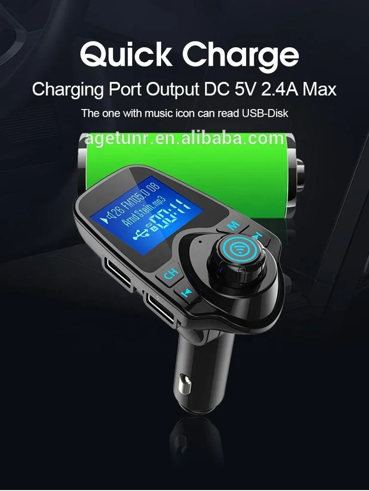 AGETUNR T11 Bluetooth V5.0 mp3 FM transmitter with AUX, dual USB Output, DC5V 2.1A charging, display car voltage Stereo Player