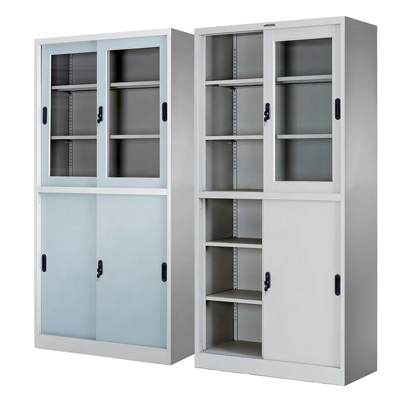 school use laboratory steel storage glass door with drawer and adjustable shelves locker cabinet