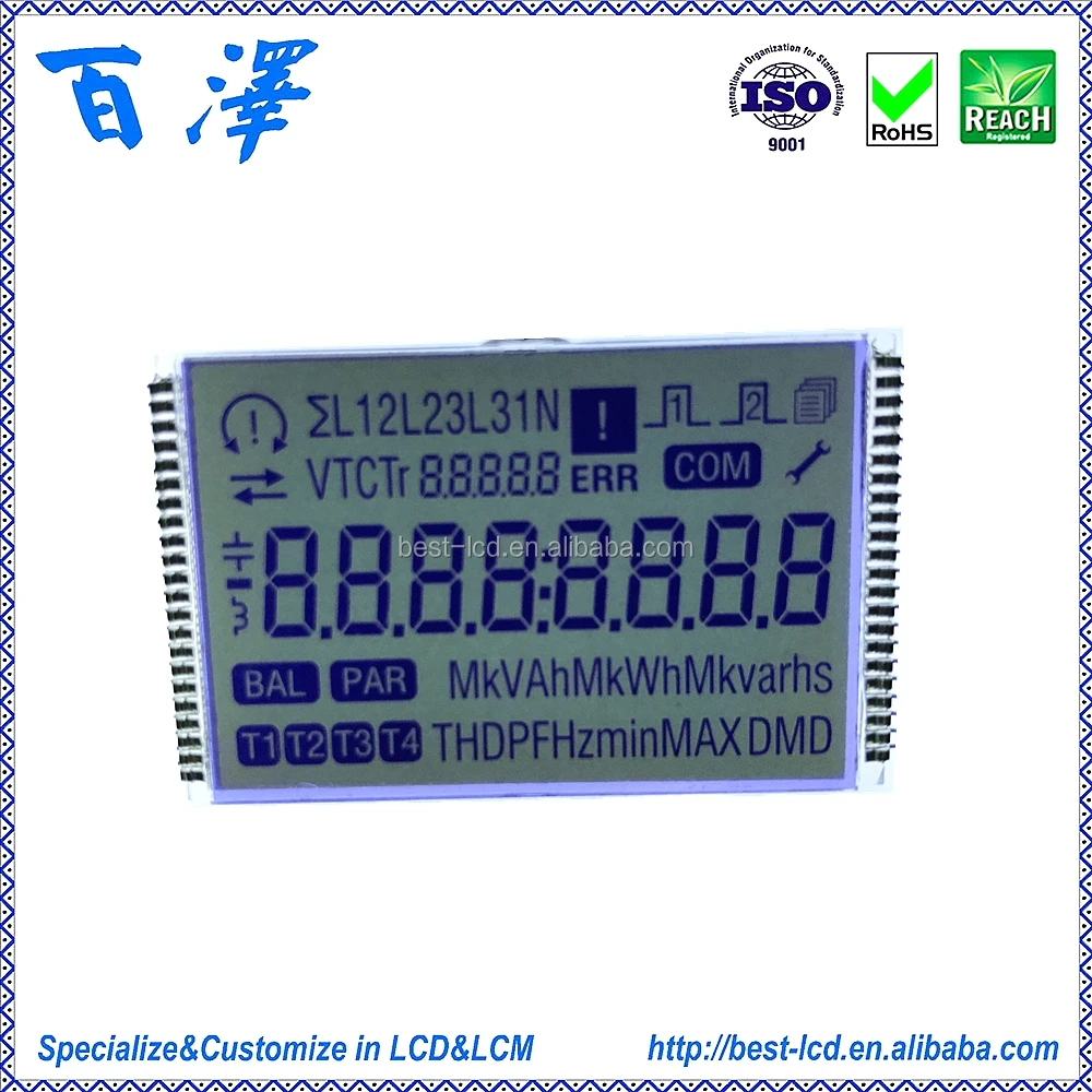 
3,0 V 6 часов широкий температурный по индивидуальному заказу сегмент STN серый цифровой преобразователь ЖК-дисплея с белой подсветкой для кВтч счетчиков электроэнергии 