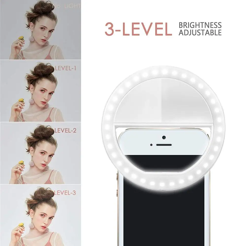 Selfie Ring Light Rechargeable Portable Clip-on Selfie Fill Light with 36 LED for Smart Phone Photography Camera Video