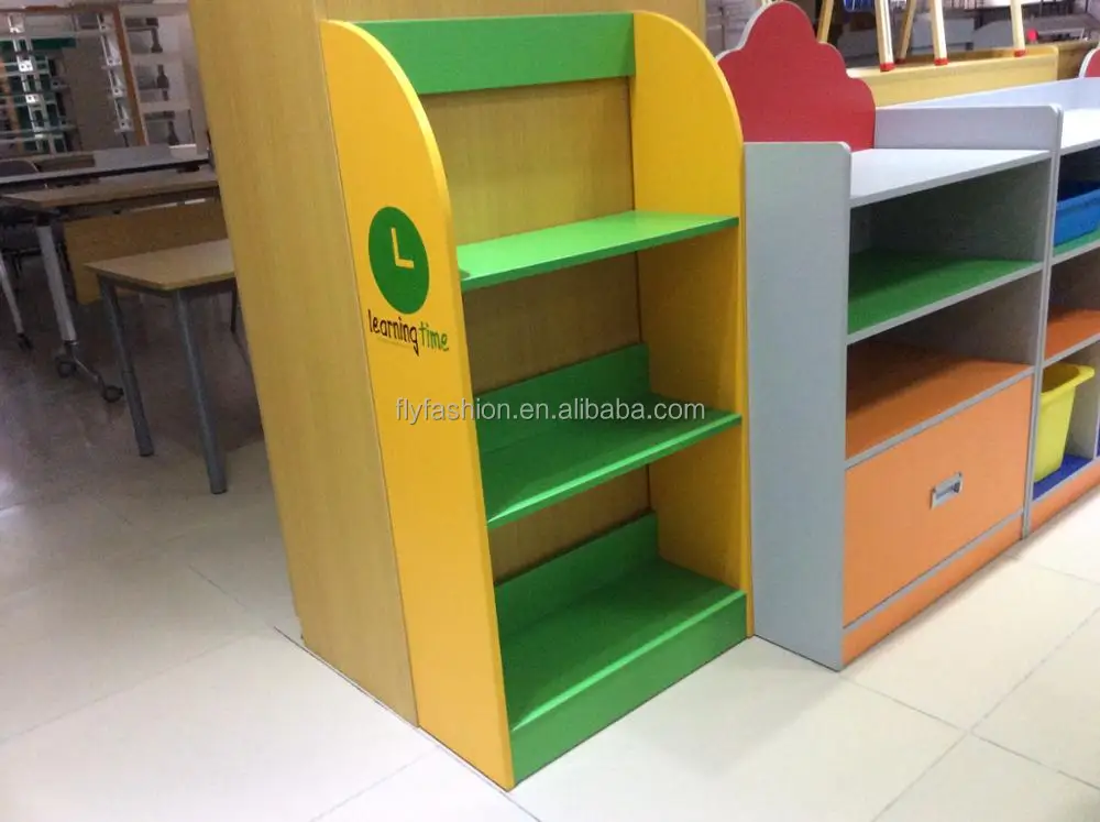 
Colorful wooden kids furniture used daycare fashion kids bookshelf 
