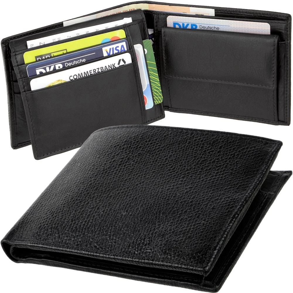 
Mens Black Top Grain Cow Leather Fashion Wallet Purse 