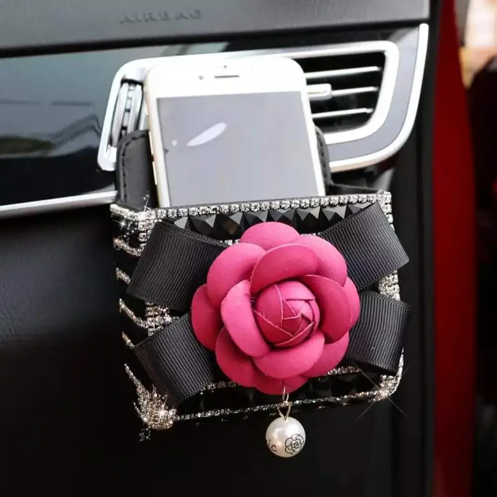 Черный чехол для мобильного телефона с автомобильным портом кондиционера, чехол для хранения автомобильных ключей, держатель для телефона, чехол с крючком