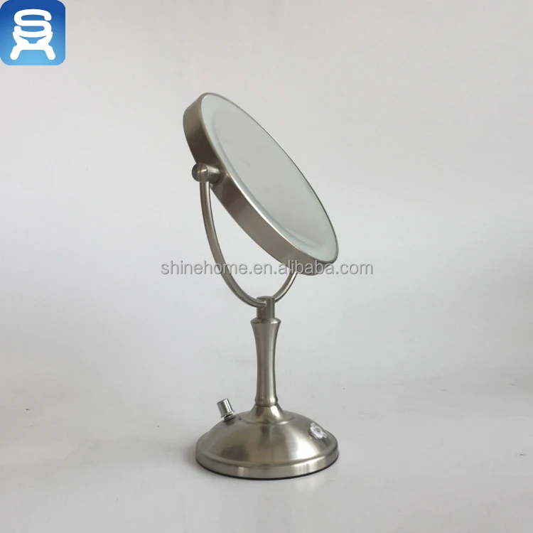 7 inch bathroom desktop makeup mirror/double side LED light make up mirror vanity mirror nickle finishing with dimmer light