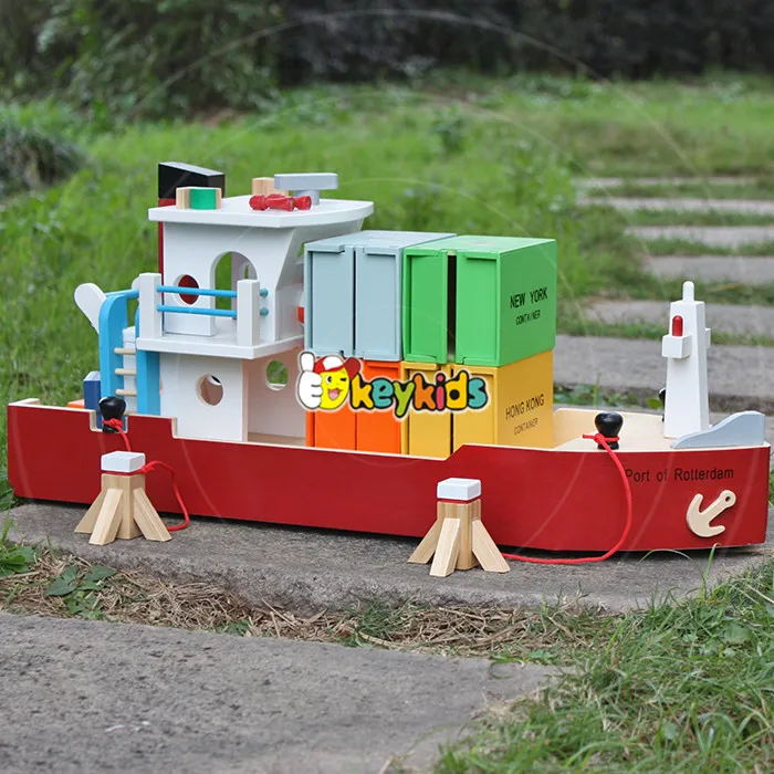 2016 wholesale baby wooden toy cargo ship, best sale toddlers wooden toy cargo ship, funny wooden toy cargo ship W04F006