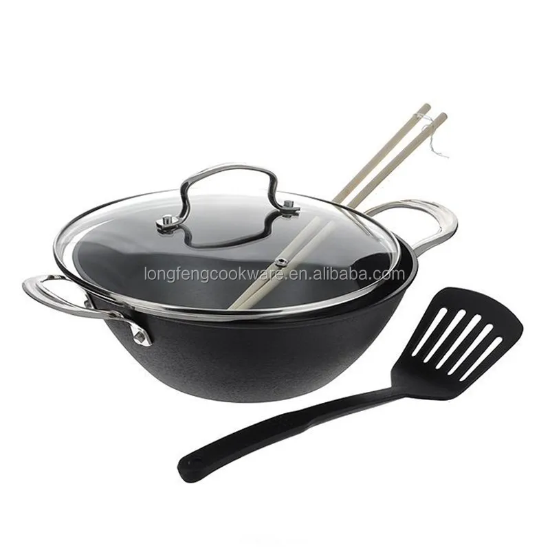 Pre-seasoned Light Cast Iron Wok Casserole Set