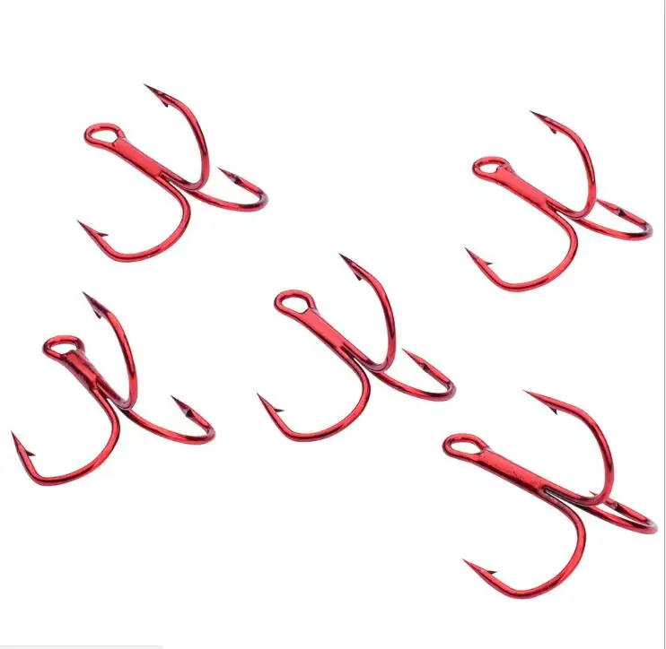 100pcs/Bag Red High Carbon Steel Triple Hook Fishing Hooks