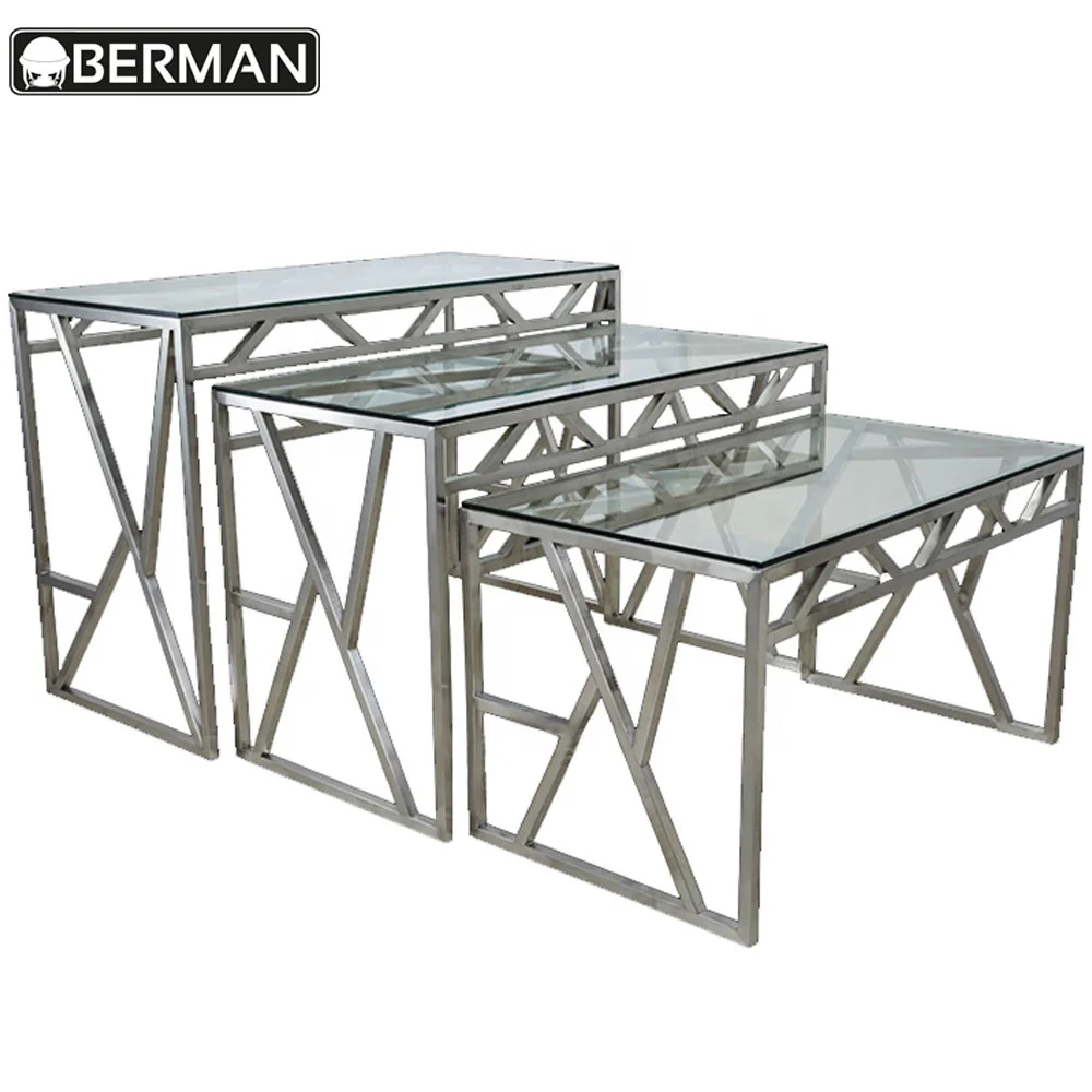 Food and beverage service equipment restaurant catering used tempered glass top stainless steel folding cafeteria tables