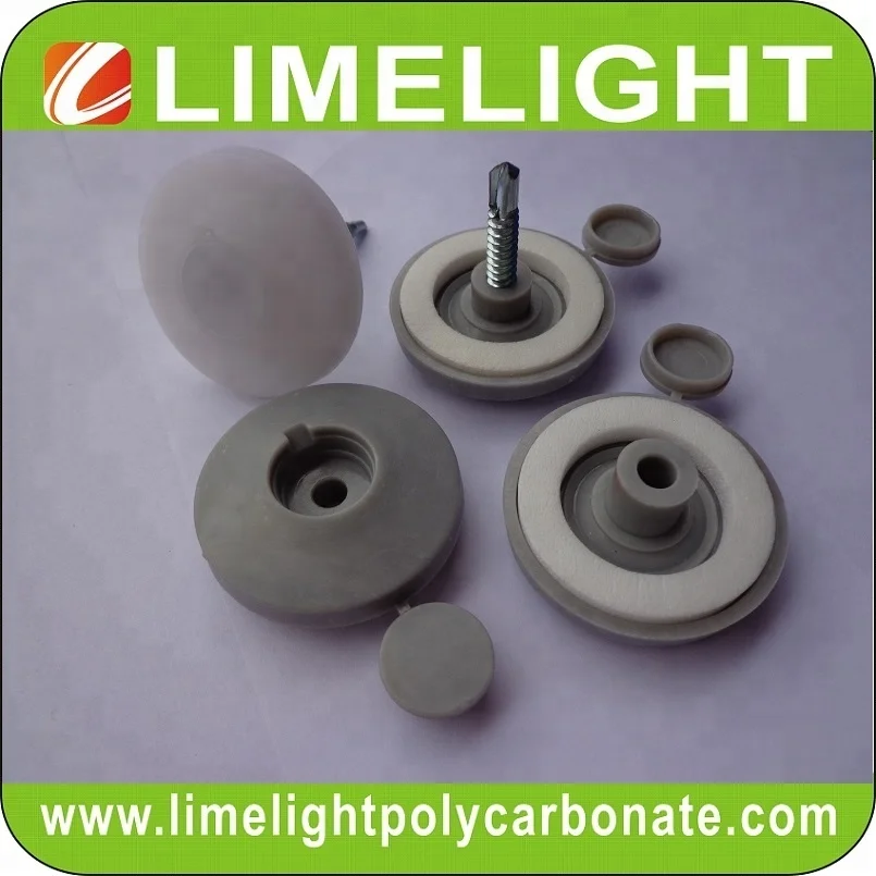 Waterproof polycarbonate cap screw fixing button with foam washer for 6mm to 16mm polycarbonate hollow sheet