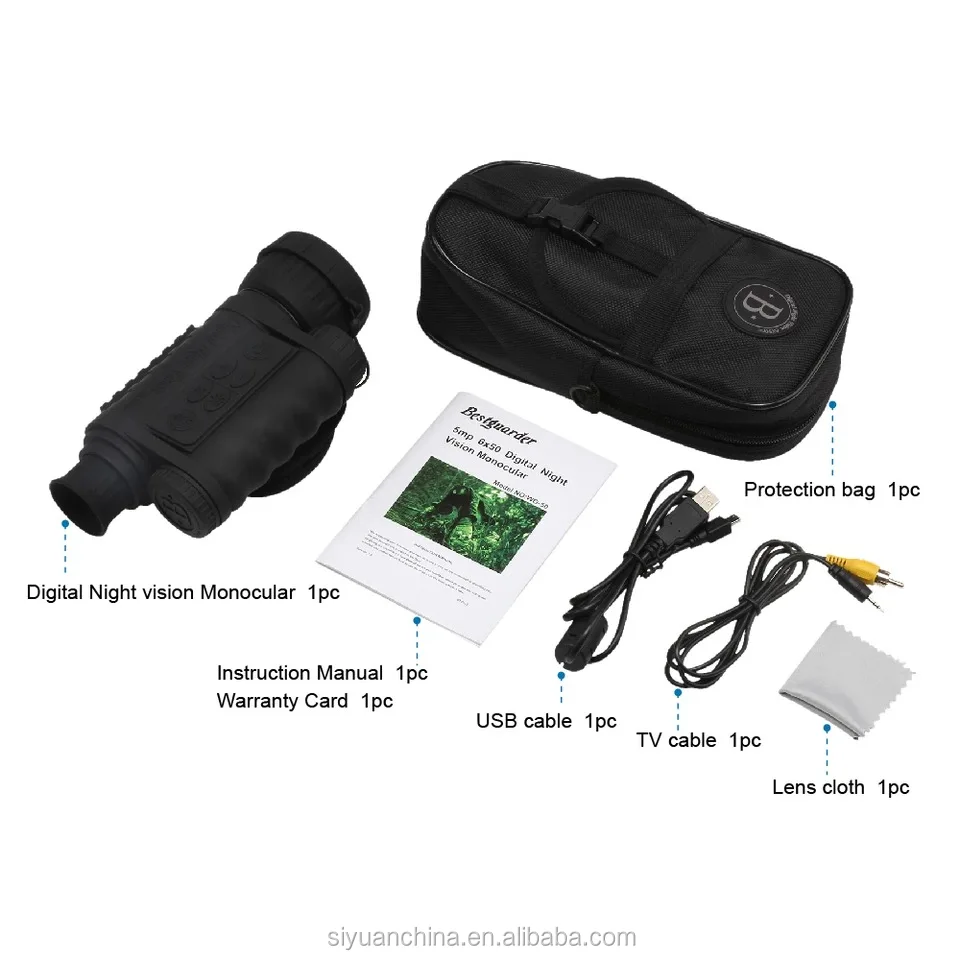 Bestguarder 6-30x50 Digital NV Hand-held Monocular  With night  identification range up to 350M range with 1.5' TFT LCD