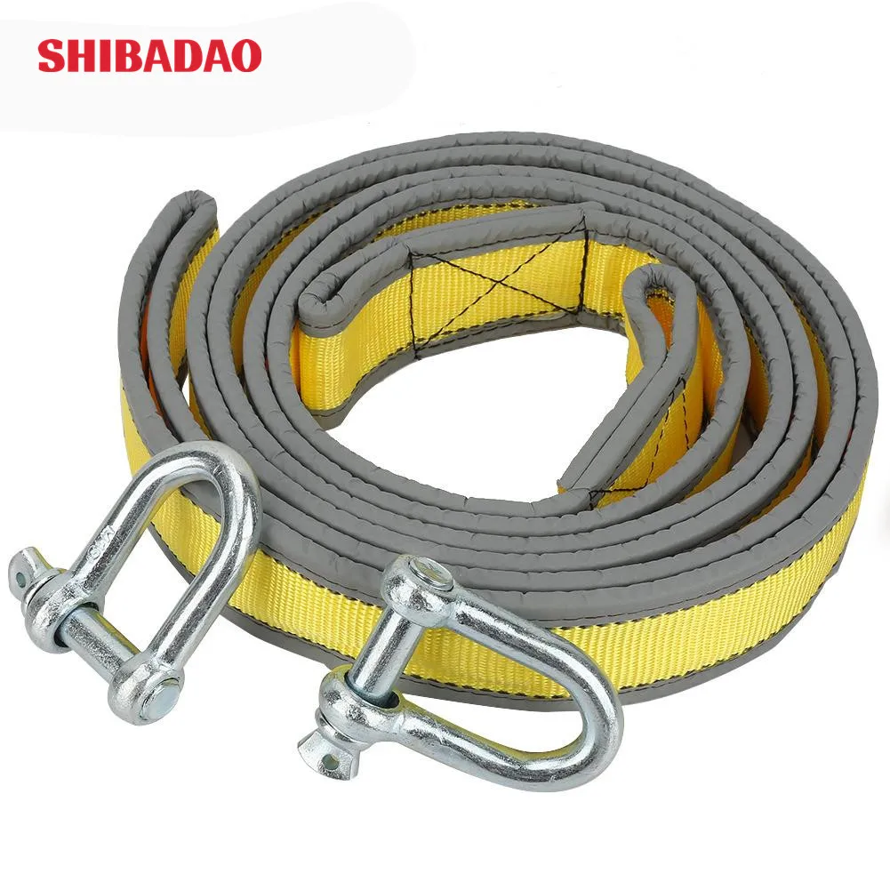 4M 8 Tons High Strength Car Trailer Towing Rope Recovery Tow Strap Flat Sling Rope with U-shape Hooks For Car Truck Trailer SUV