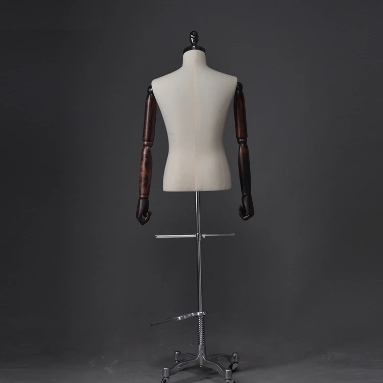 fashion linen tailor dress form with wooden arms male tailor dummy mannequin for sale cheap