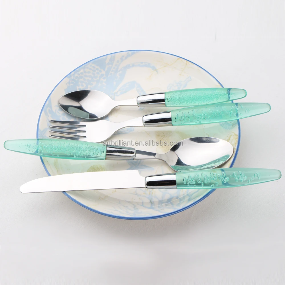 Crystal bubble handle cutlery set with spoon and fork 16pcs set in display tude