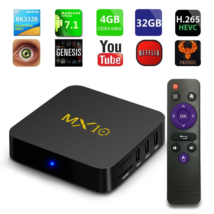 2018 новая система Android 8,1 MX10 RK3228 TV BOX Quad Core 4 ГБ оперативной памяти 32 ГБ Rom android TV Box