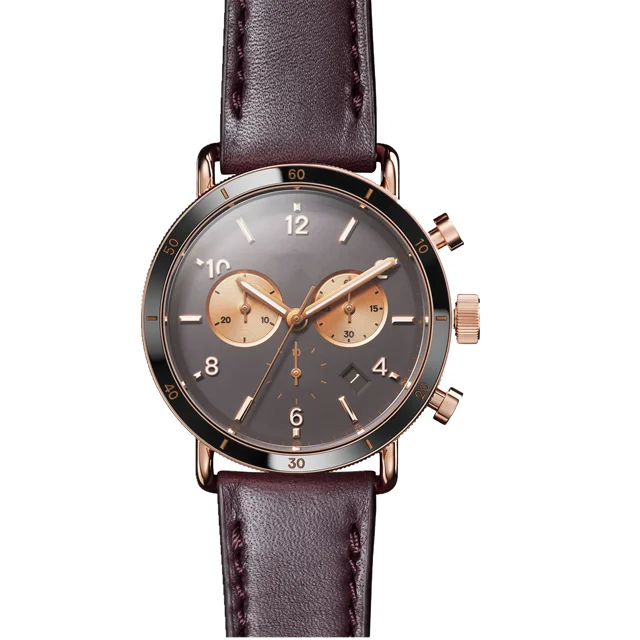 Chronograph automatic men wristwatch with Italy genuine leather straps watch for man