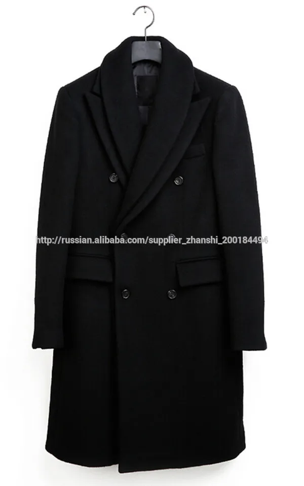 В Русском Стиле Зимнее Модное Мужское Чёрное Двубортное Пальто Из Кашемира