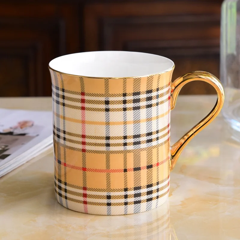 Custom design ceramic coffee mugs with gold handle ceramic elegant tea mugs