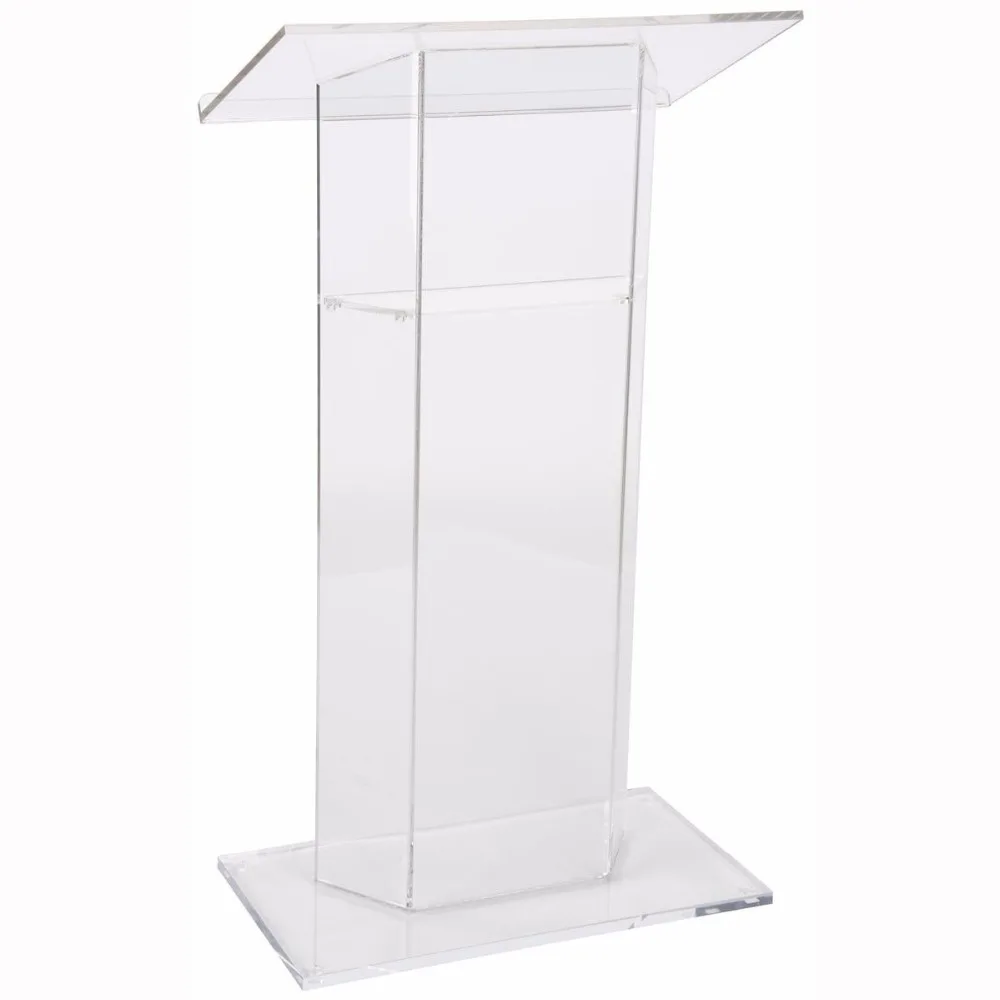 Hot Sale Custom Clear Stage Podium Stands Plexiglass Lectern Acrylic Pulpit Podium with Inner Shelf for Church Speech