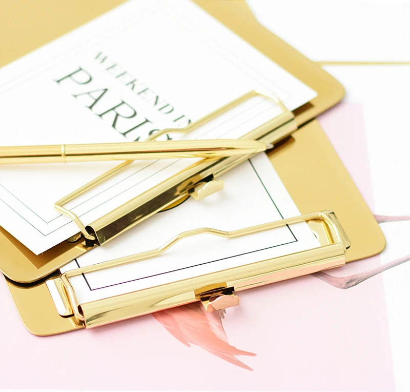 Best quality custom portable  A4 writing clipboards plastic PP material gold vintage clipboard clip