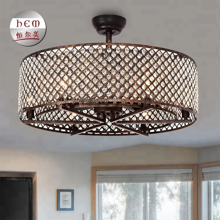 
2018 Hot sale Modern Crystal Energy Efficient Decor decorative Crystal Remote Control Dc Ceiling Fan With Light 