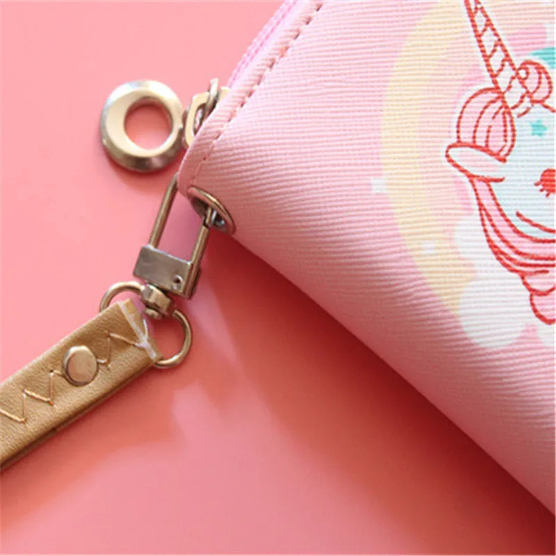 Fashion Zipper Print Student Cartoon Unicorn PU Leather Wallet Coin Purse