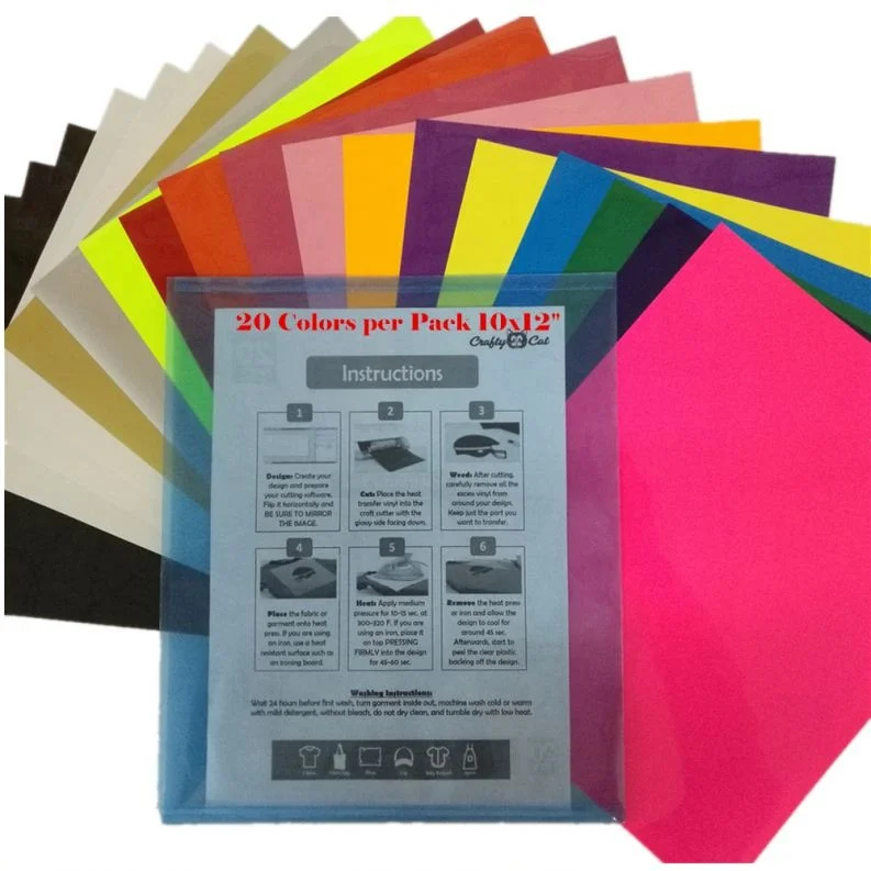 Custom Package Amazon Fashion HTV 10x12 Inch 20PACK DIY Heat Transfer Vinyl Sheets For Clothing