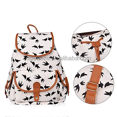 2017 Fashion Canvas Backpack Casual Book Bag Sports Daypack for Women or Girls Boys PVC Waterproof Shoulder Backpack Nylon W&Z