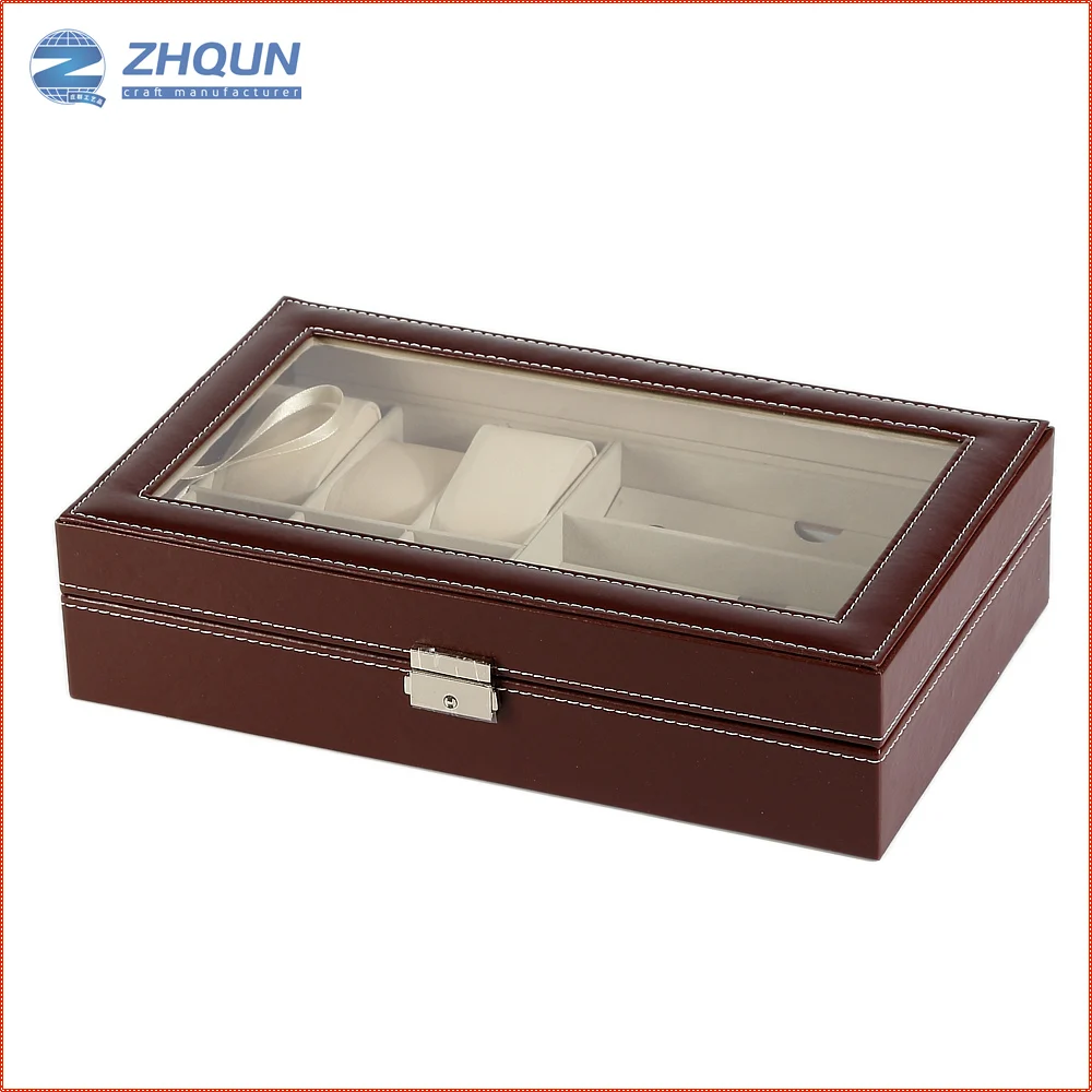 Pu Leather Beautiful Packing Fashion Storage Display Wholesale Combo 3 Sunglasses 6 Watch Holder Box