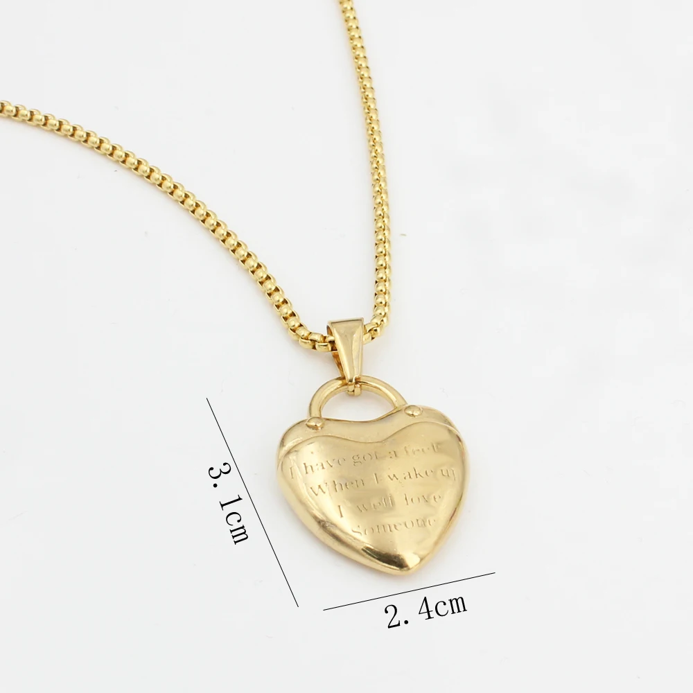 Saudi Gold Jewelry Designs 2018 Stainless Steel Dainty Engrave Word Logo Heart Lock False Two Piece Beautiful Girls Necklace