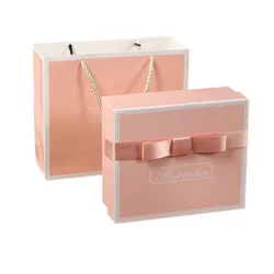 Manufacture custom pink baby gift box with ribbon handle