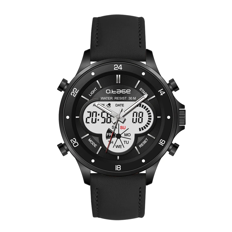 genuine  leather strap alloy wrist watch big face metal analog digital watch